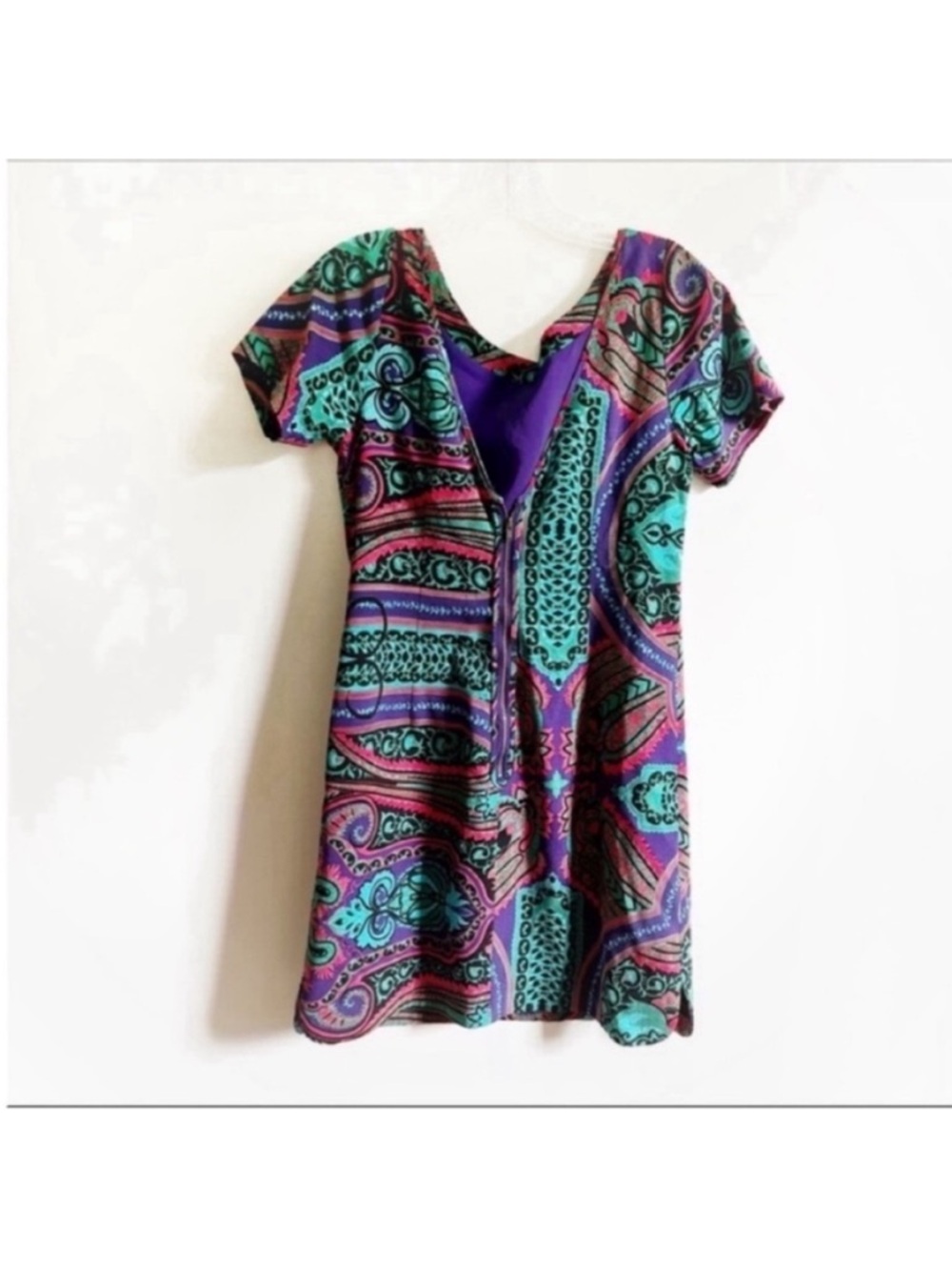 Plenty by Tracy Reese Baga shift dress purple teal paisley v back - Picture 11 of 11